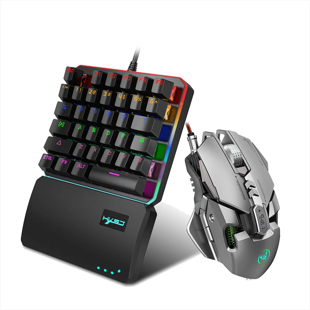 HXSJ Keyboard RGB Backlit Mouse Combo Wired Gaming Mouses 7 key Mice