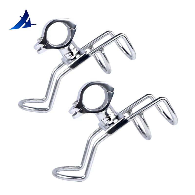 2 PCS 316 Stainless steel Rail Mounted Clamp on Rod Holder Double Wire Stainless Steel for Fishing Boat Kayak Boat Accessories