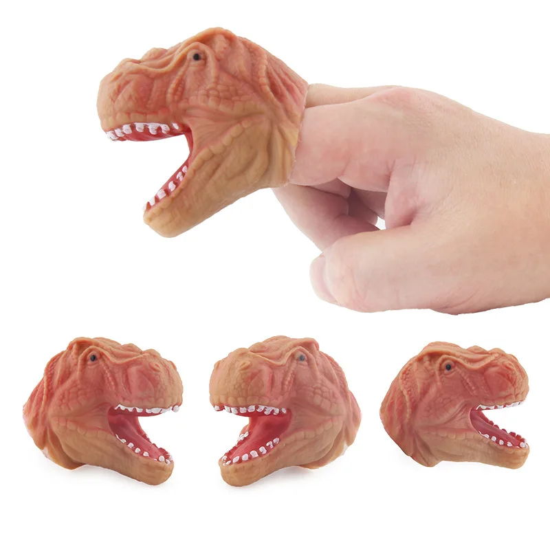 

Hot Selling Children Mini Soft Silcone Dinosaur Hand Puppet Dinosaur Gloves Animal Head Finger Stall Funny Doll Toys