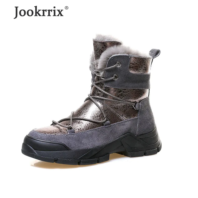 Jookrrix г., женские модные зимние сапоги из натуральной кожи женские брендовые короткие сапоги Женская Удобная обувь на толстой танкетке