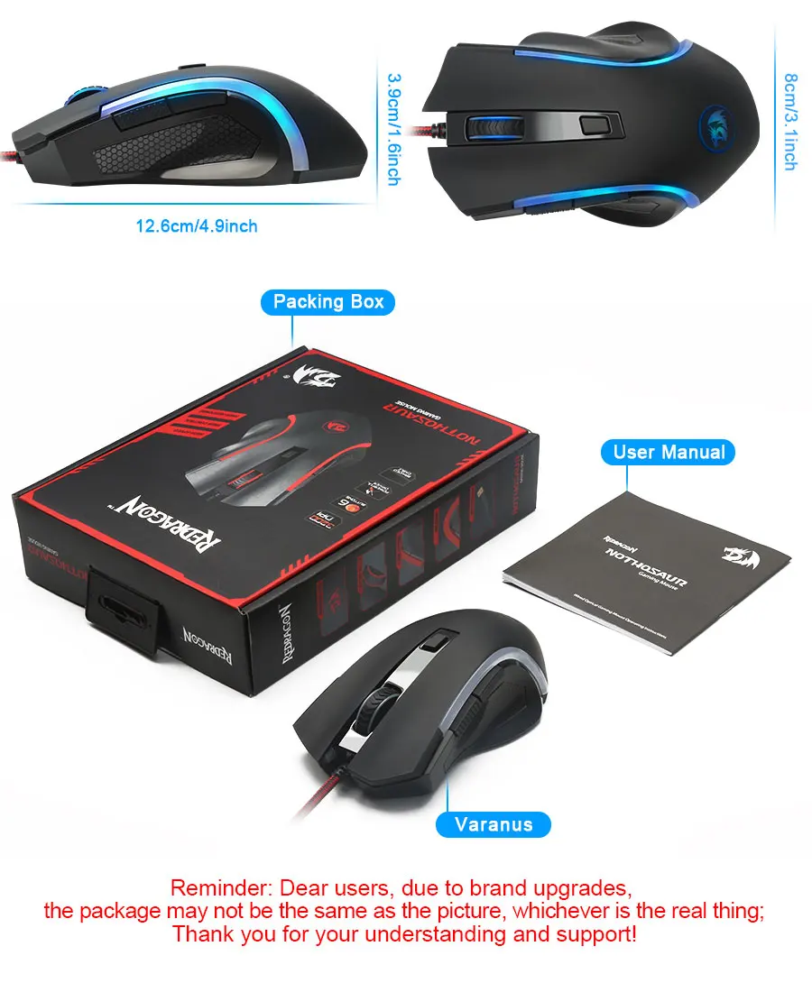 Redragon nothesaur M606 USB Проводная игровая компьютерная мышь 3200 dpi 6 кнопок 7 цветов с подсветкой рефлон колодки Эргономичный для PC Gamer