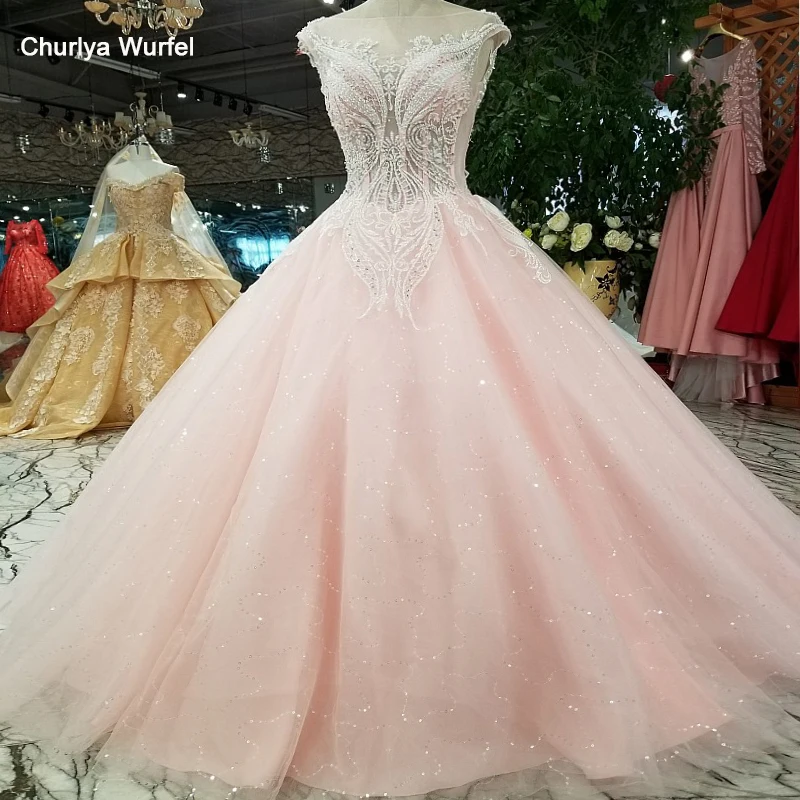 LS89880 розовый и синий A-line вечернее платье o-neck zipper иллюзия назад официальное платье для свадьбы с поездом как фотографии