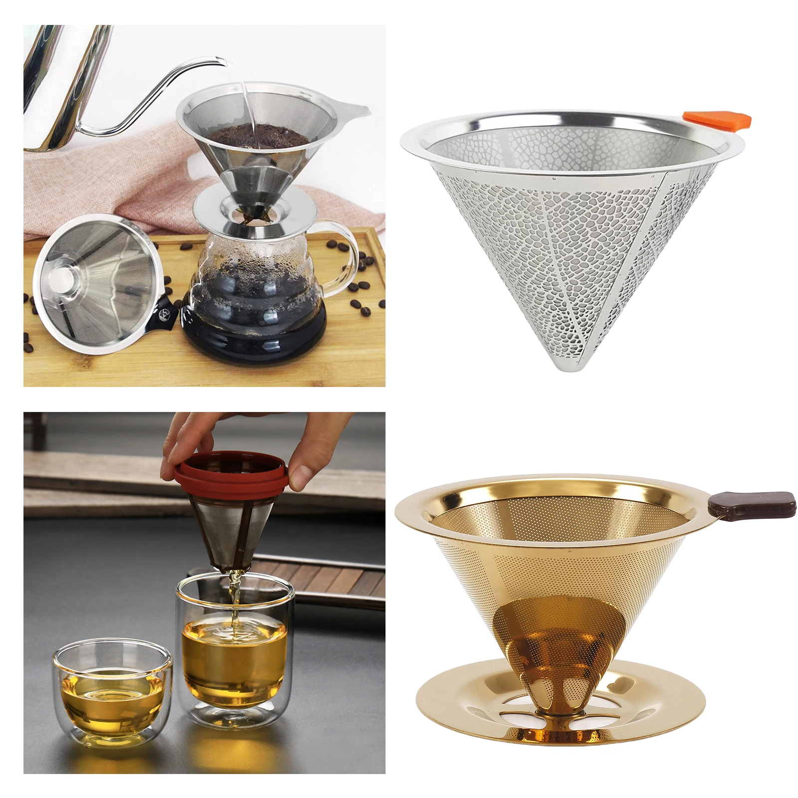 Stainless Steel Coffee Filters Mesh Dripper Coffee Mesh Strainer Filters Funnel Drip Pour Over Tea Coffee Drippers Kitchen