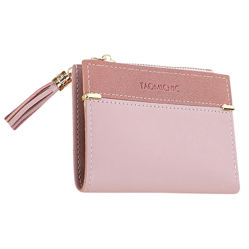 Pink Женский кошелек на молнии, роскошный, с твердой пряжкой, с кисточками, Мини, женская сумка для карт, кошелек, простой, с несколькими картами, ID держатель для карт, посылка для карт A3 - Цвет: Pink