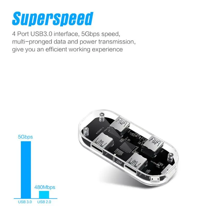 Прозрачный usb-хаб 4 порта USB3.0 адаптер сплиттер для ноутбука U диск мобильных телефонов