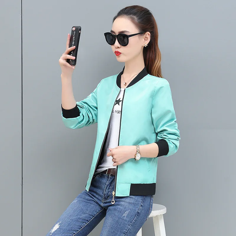 

2019 Autumn New Style WOMEN'S Dress Versatile Baseball Uniform Stand Collar Small Jacket Short Slim Fit Double-Sided Jacket