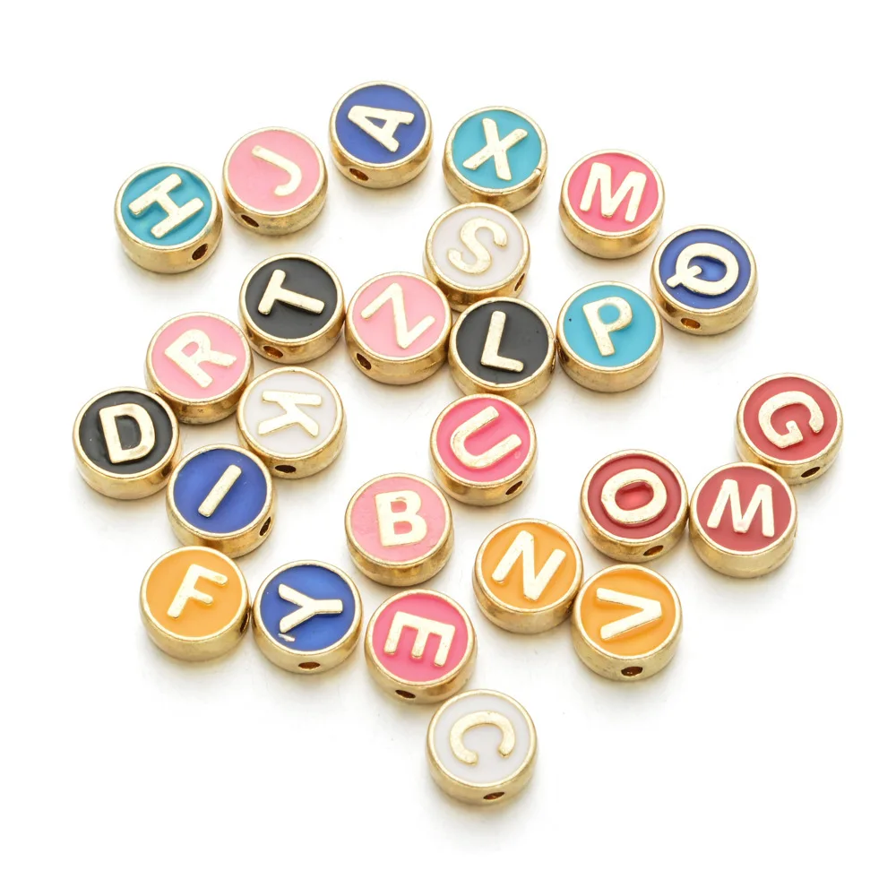 

50/100pc 100pcs 8mm Mixed Metal Alphabet Letter Double Face Enamel Charms Pendants Jewelry Making Handmade Craft Accessories