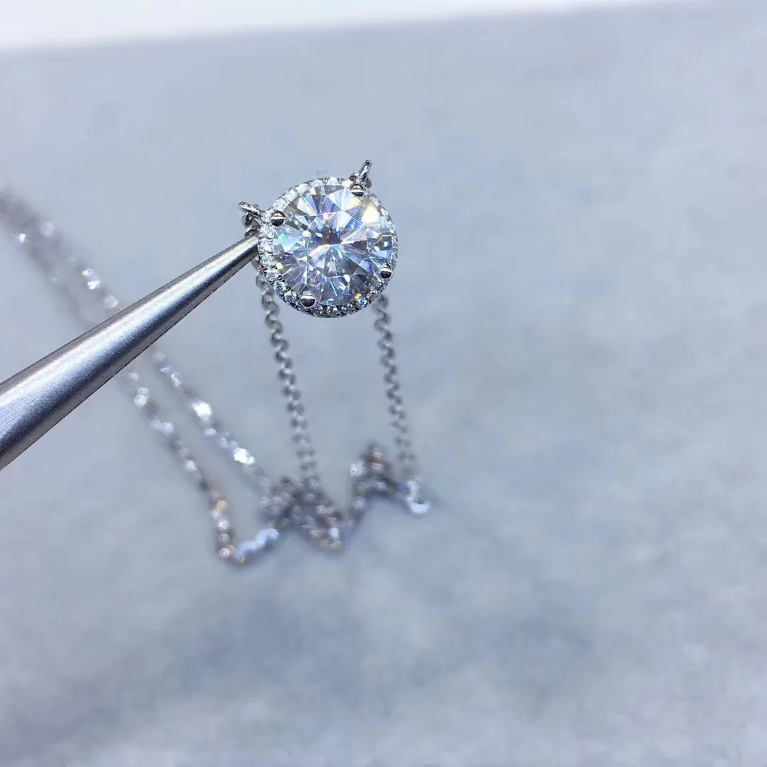 Круглые серебряные подвески Moissanite, 1 CT D VVS, роскошные Подвески Moissanite Weding для женщин