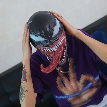 

New Spider-Man The Venom Mask with Long Tongue Cosplay Spiderman Edward Brock Dark Superhero Venom Latex Horror Mask Beanie Hat