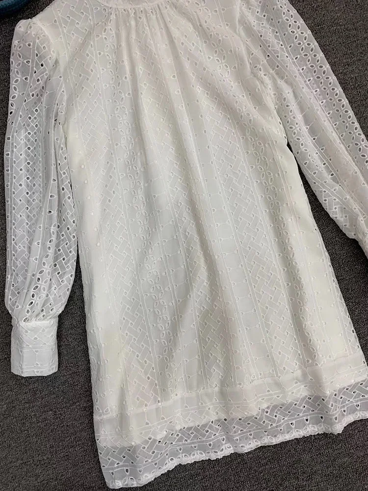 Svoryxiu дизайнерское Элегантное открытое Белое Мини-Платье с вышивкой Женская водолазка с рукавом-фонариком винтажные вечерние платья