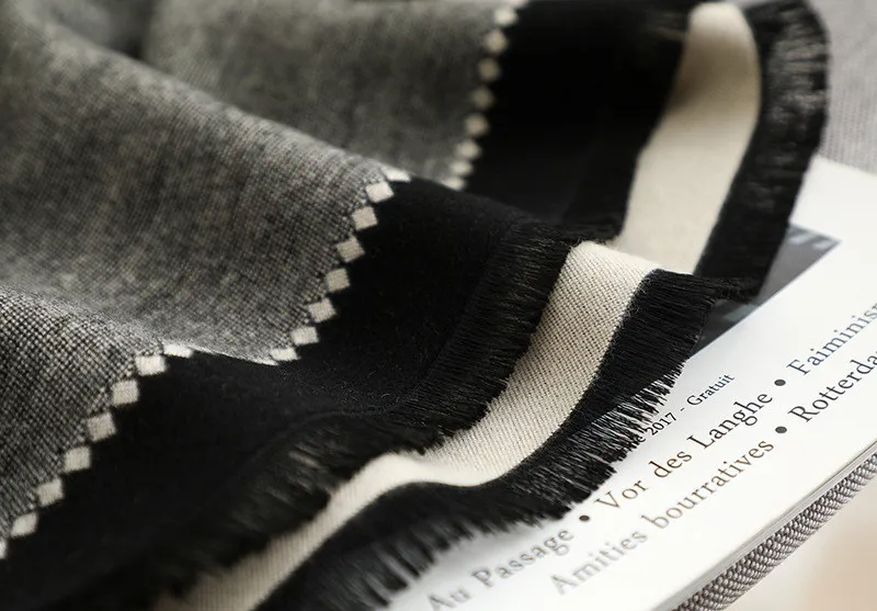 Серый черный лоскутный зимний искусственный кашемир женская шаль Модный женский палантин шарф обертывание теплый Пашмина шерсть женский шарф