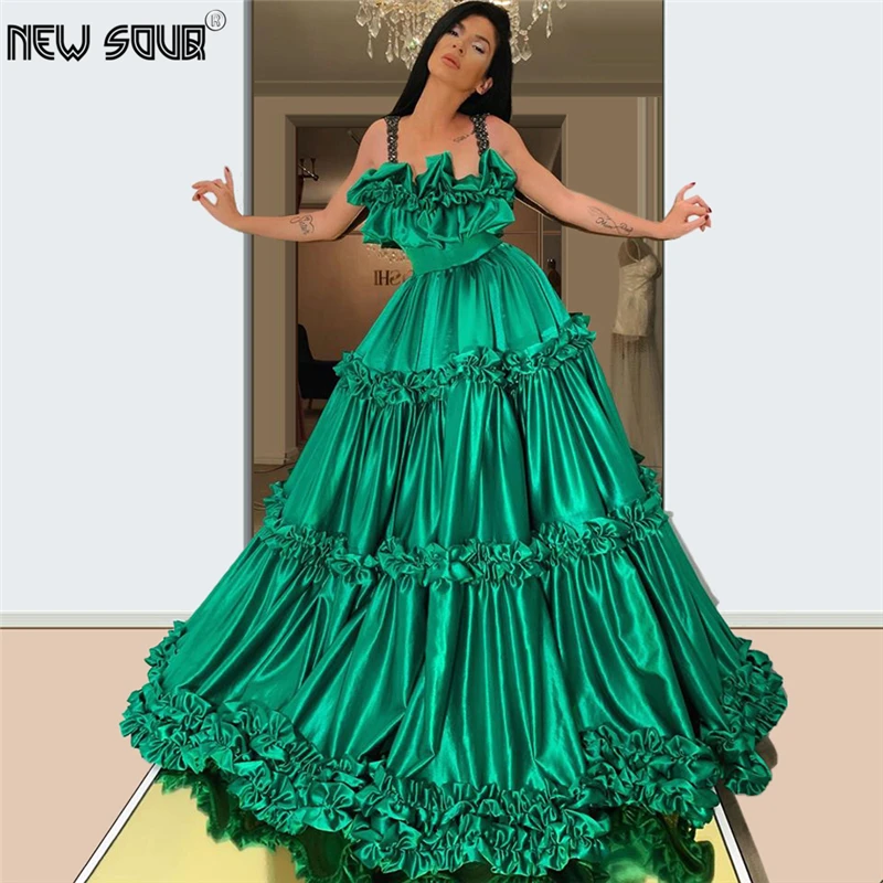 

Middle East Stain Green Evening Dresses Long Celebrity Party Gowns 2020 Simple Custom Made Prom Dresses Robe De Soiree Couture