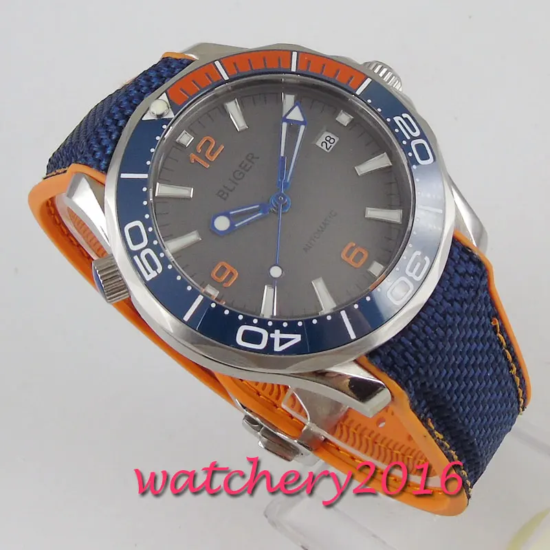 41mm bliger Grey dial sapphire glass ceramic bezel date automatic mens watch