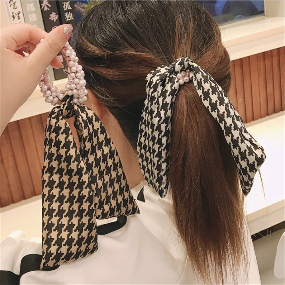 女性用タータンプリントの弓とポニーテールのヘッドバンド ヘアアクセサリー 結び目 伸縮性のあるヘアバンド レディースヘアアクセサリー Aliexpress