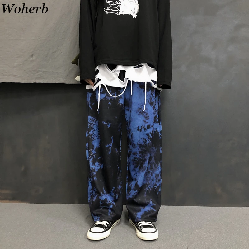 Штаны карго Woherb с принтом Tie Dye свободные штаны для бега широкими штанинами
