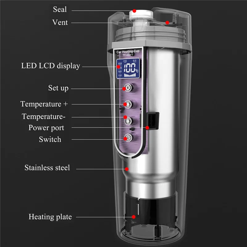 Boiling Mugs Adjustable Temperature Car Heating Cup 12v Water Heater Bottle Portable Vehicle Electric Kettle For Coffee Tea Milk