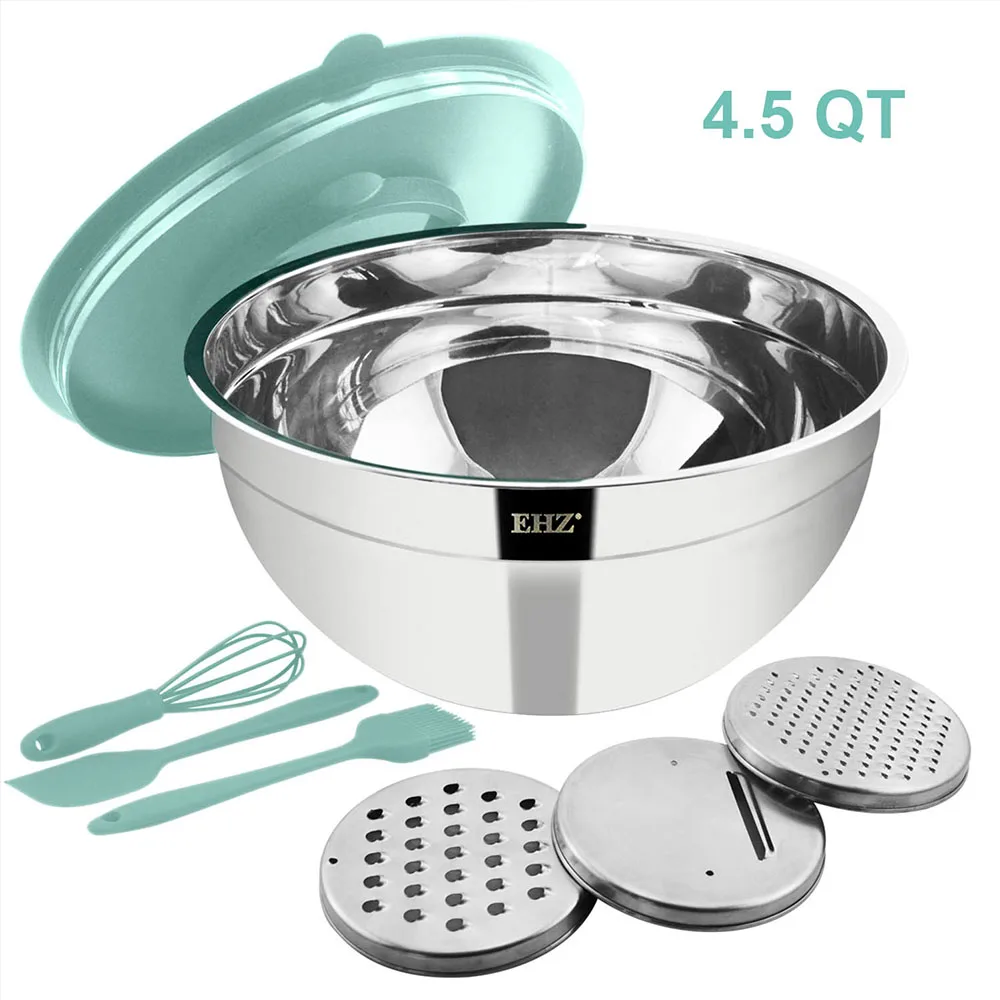 Mixing Bowl Stainless Steel Salad Mixer Bowl 4.5qt With Lid And 3