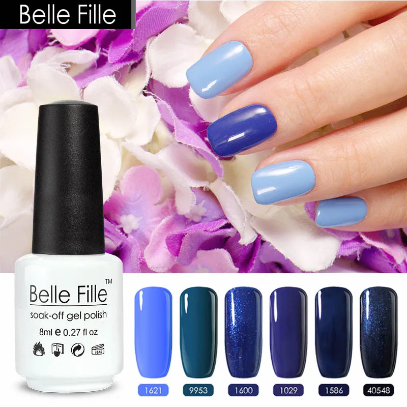 

Belle Fille 8ml Blue UV Gel Polish Color Nail Gel Esmaltes Permanentes Gel Lak LED Manicure Varnish Nail Art Soak Off Vernis
