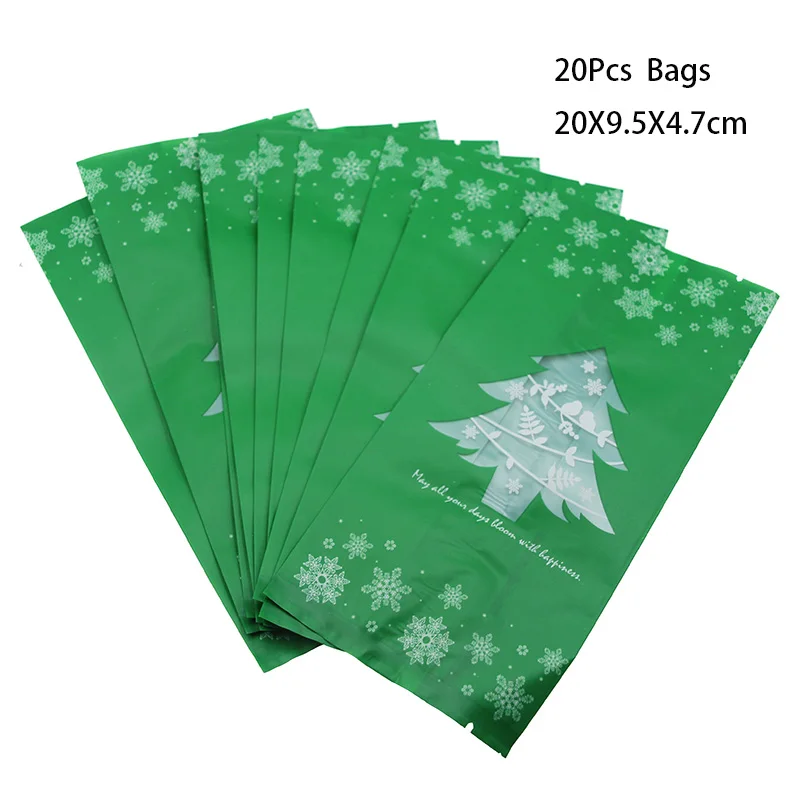 Cyuan Рождественский Подарочный пакет из крафт-бумаги Kawaii Санта Клаус Лось Конфеты Шоколад печенье мешок рождественские украшения Navidad - Цвет: 20pcs green