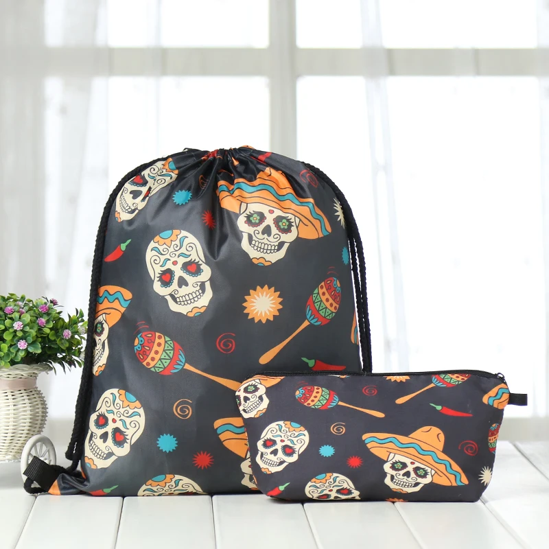AS-5-3 drawstring Suit Backpack drawstring bags fashion Skull printing men Casual bags unisex Women's shoulder 3D bag factory new tie - Цвет: AS-5-3