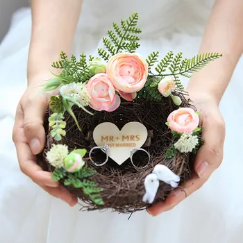 

Free shipping 1pcs customization perpsonal engagement marriage proposal wedding day Manual farmhouse Bird's nest ring pillow