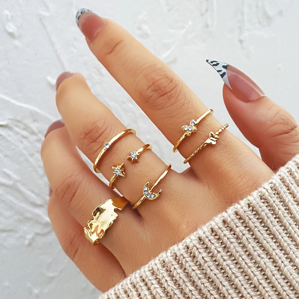 6 шт./компл. роскошное обручальное кольцо FNIO в богемном стиле с кристаллами для