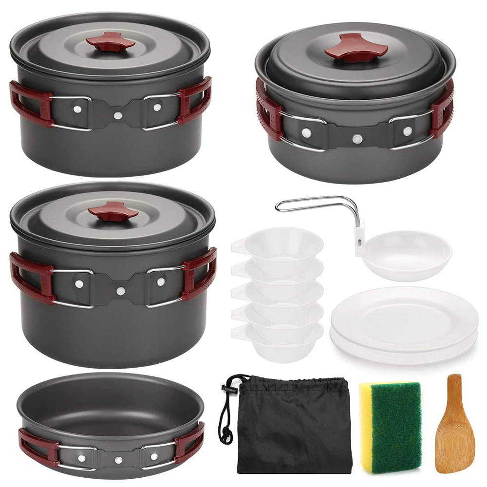 Outdoor Camping Cookware Kit Non Stick Camping Pans Lightweight Cooking
