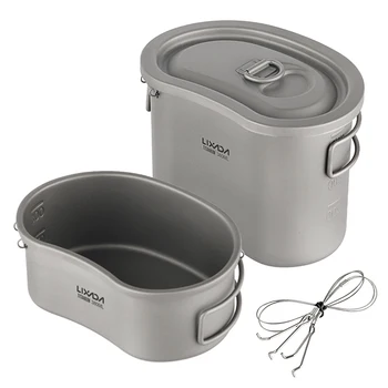 

Lixada Ultra-light Outdoor Camping Titanium Cookware Utensils Cooking Teapot Picnic Tableware Kettle Pot Frying Pan 2pcs/Set