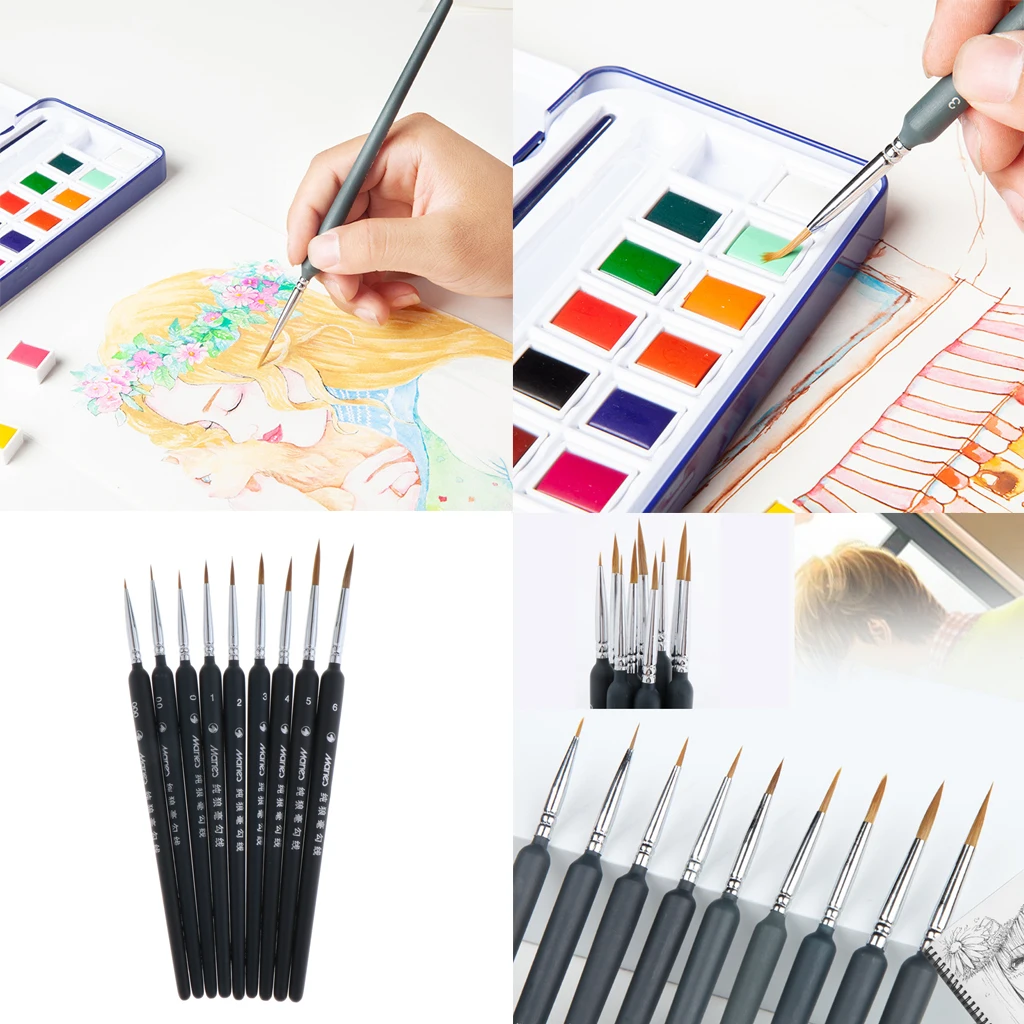 9pcs Miniature Paint Brush Set Professional Weasel Hair Oil Acrylic Brushes