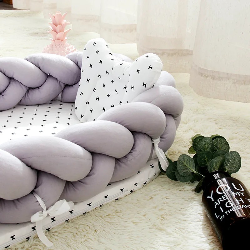 Ins Nordic Infant Nest Crib Bionic Bed With Knot Braid Bumper Folding Portable Baby Traveling Cot Bed Removable Kids Cradle (2)