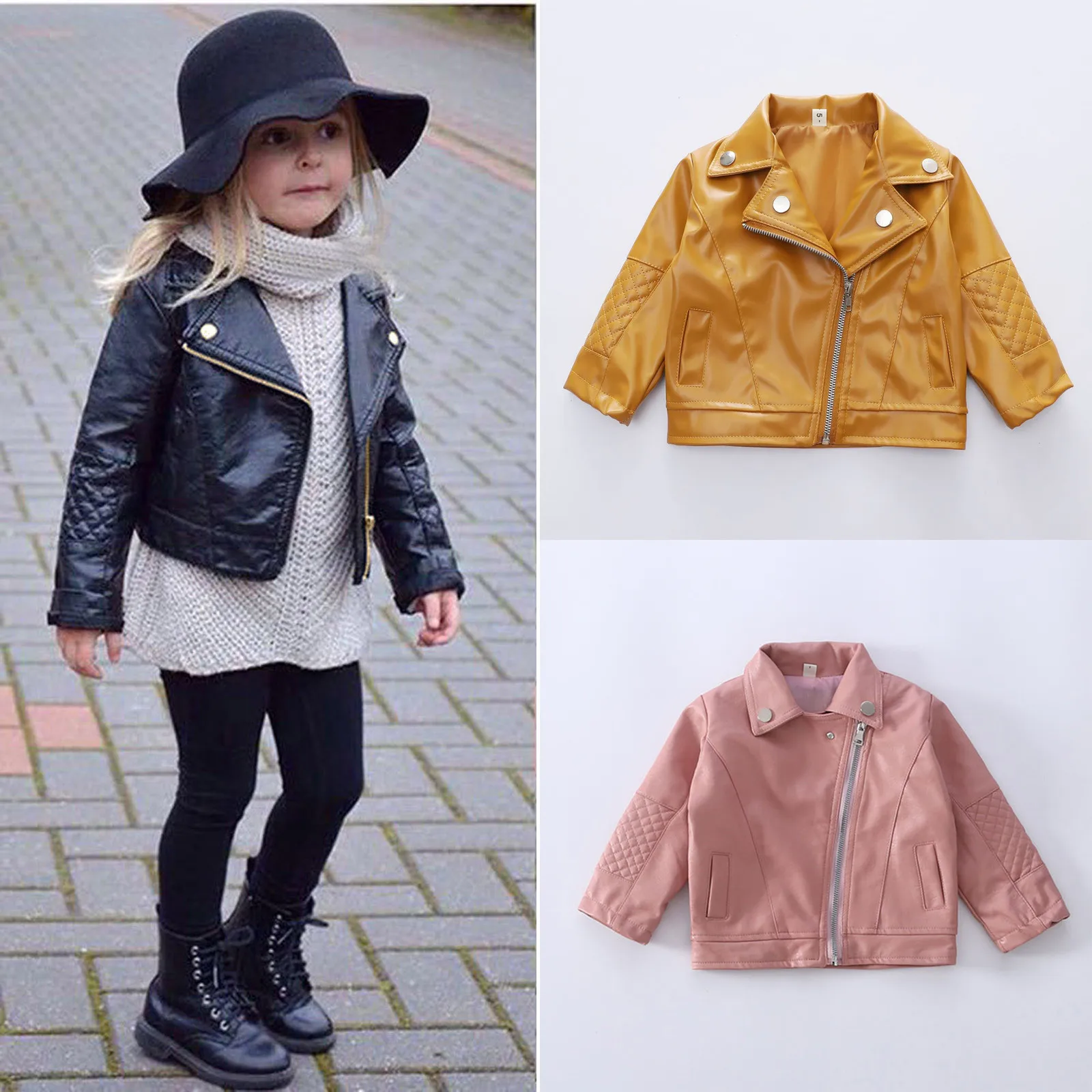 Fashion Baby Girls Leather Jackets Pu Short Coat For Girl Outerwear