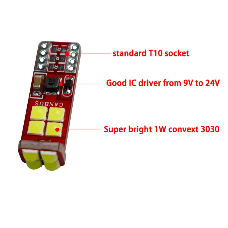 10X2,64 Вт T10 canbus светодиодный 12 smd 3030 Convext светодиодный неполярный светильник для чтения в салоне автомобиля, лампа-маркер 168 194 светодиодный без ошибок 12В