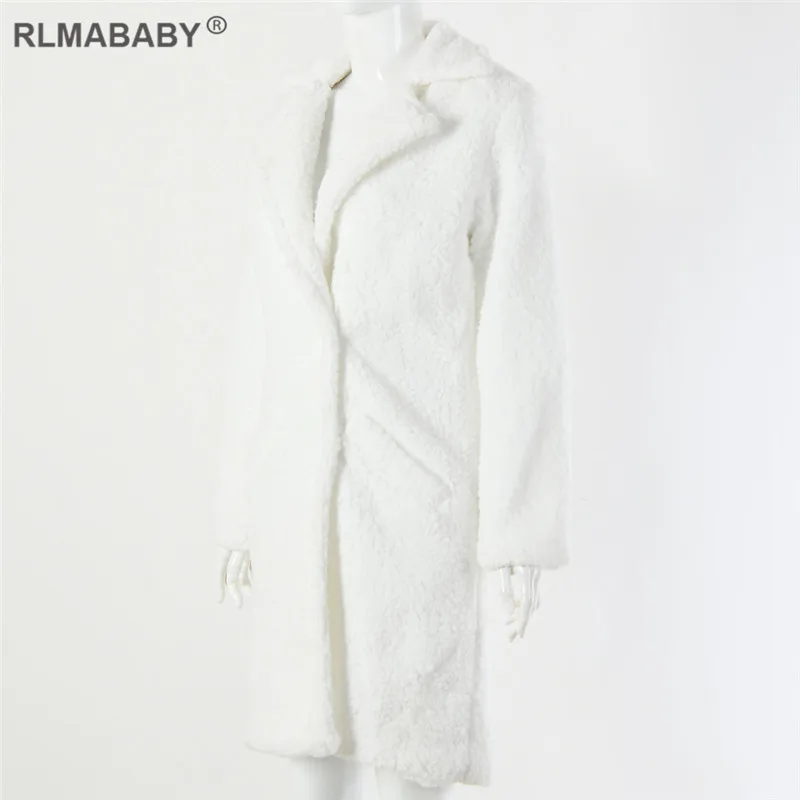 RLMABABY осень зима искусственный мех Тедди женское длинное Пальто однобортное повседневное пальто на пуговицах толстое теплое пушистое женское Верхнее пальто