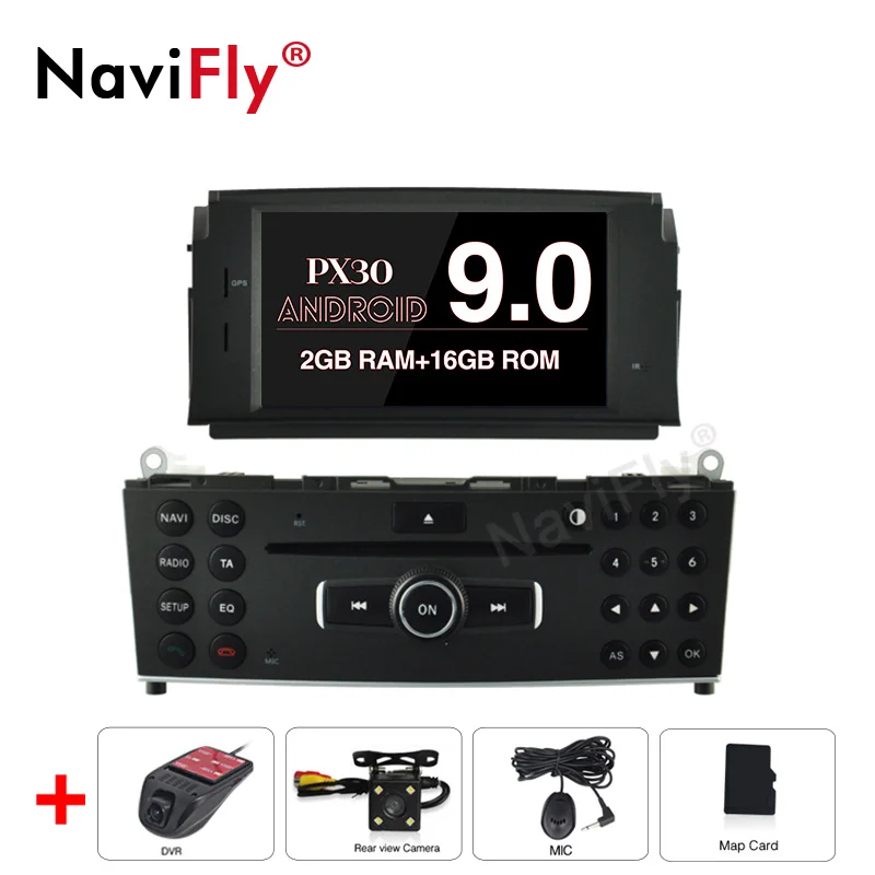 NaviFly 4+ 64G PX5 Автомобильный мультимедийный плеер Android 9,0 Автомобильный DVD Радио аудио gps плеер для Mercedes Benz C200 C180 W204 2007-2010 - Цвет: PX3 2G RAM 16G ROM