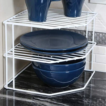

3-Tier Kitchen Corner Shelf Rack-Metal Frame-Rust Resistant Finish-Cups, Dishes, Cabinet & Pantry Organization-Kitchen (9 x 8 In