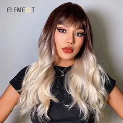 Element New Long wave Synthetic Wigs for Women Natural Dark Brown Blonde White Wigs with Bangs Cosplay Daily Heat Resistant Hair
