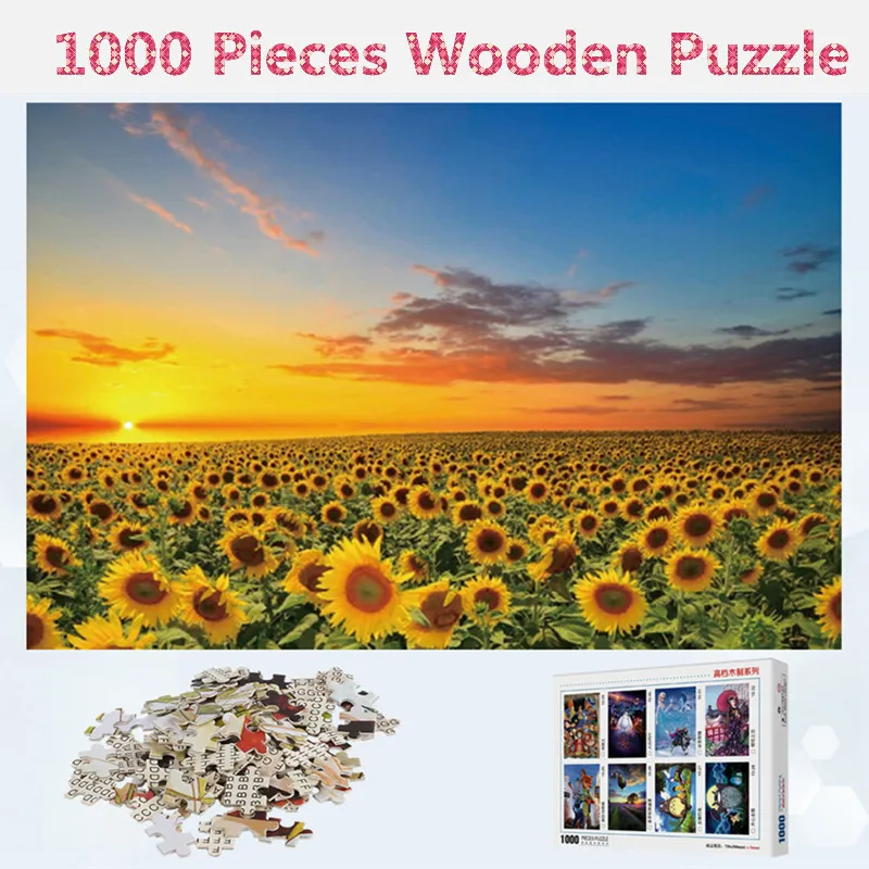 

Landscape Puzzle 1000 Pieces Adults Assembling Toys Wooden Jigsaw Puzzle Game Sunflower Pattern