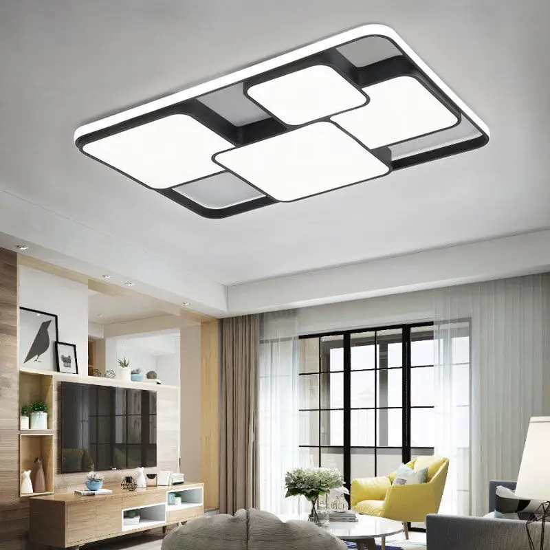 

Rectangle modern led ceiling lights for living room bedroom study room white or black 95-265V square ceiling lamp with RC