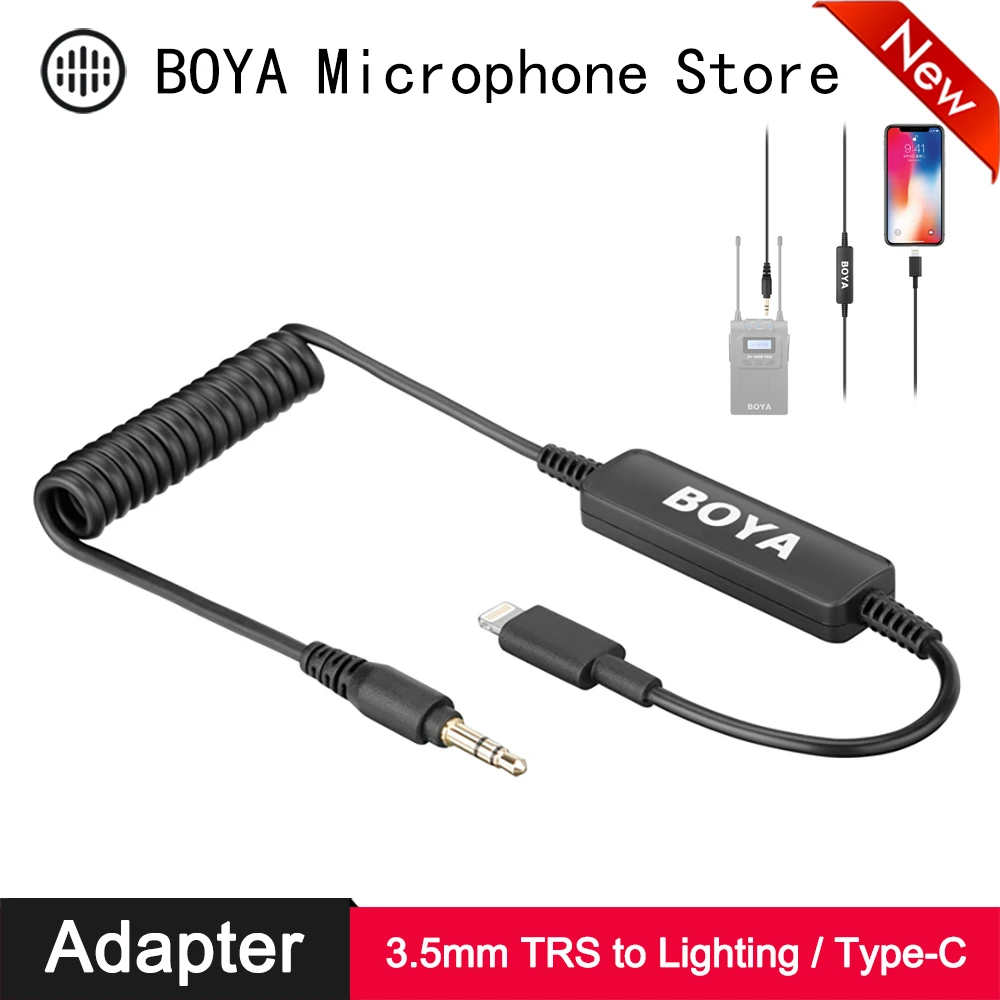

BOYA 3.5mm TRS to Lightning USB Type-C Digital Connector Audio Adapter Cable for BY-WM4 BY-WM8 Pro K2 K1 Self-powered Microphone