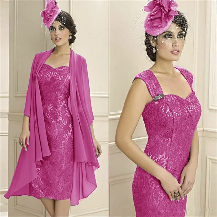 Hot Pink 4 Платье Русалочки с открытыми плечами, милое платье для матери невесты, наряды длиной до колена, свободная куртка шифоновая со шнуровкой сзади - Цвет: Hot Pink 4