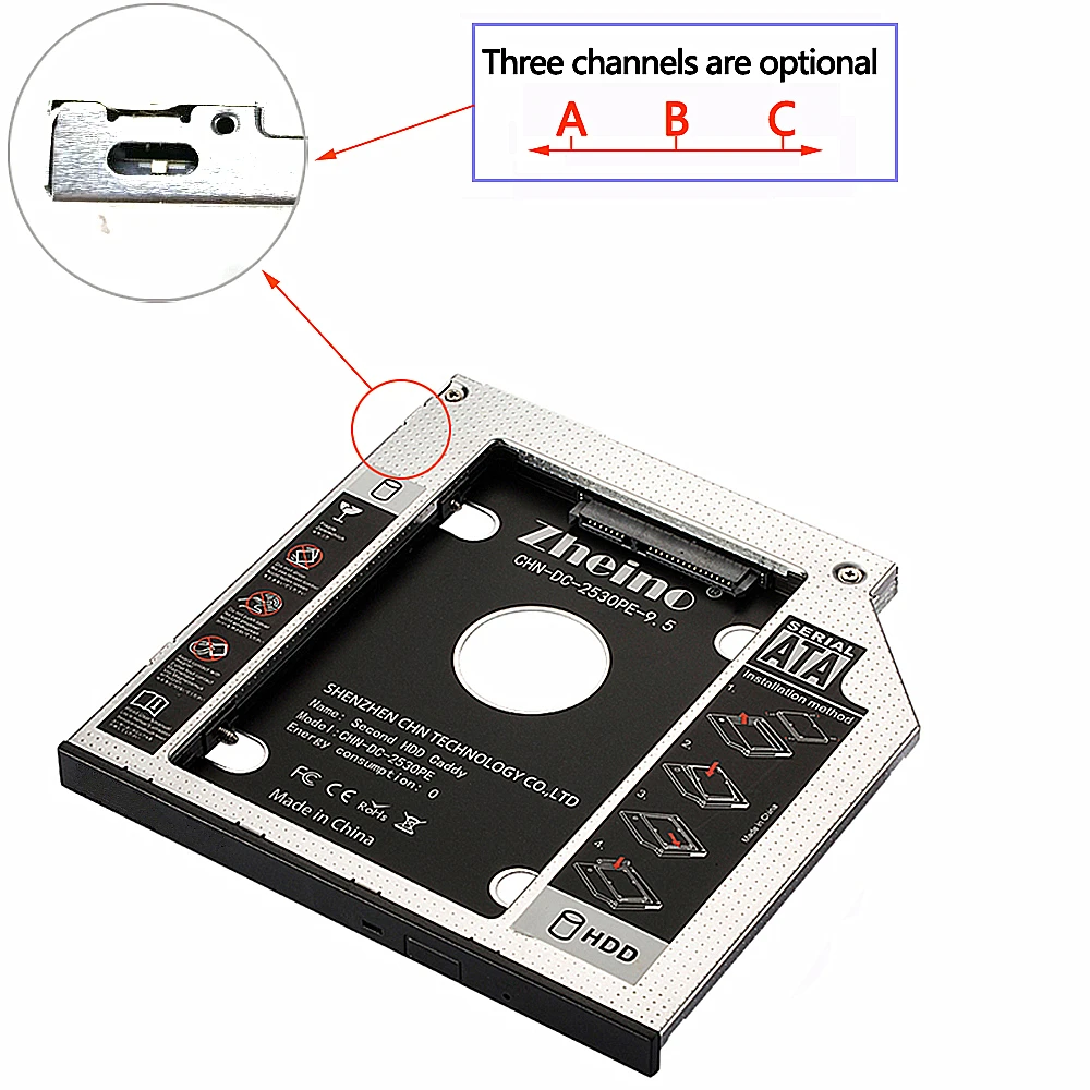 Zheino SATA3 SSD с 9 0 мм 5 12 7 Caddy 60 ГБ 120 240 360 480 128 256 512 1ТБ 2nd HDD Aluminum|Внутренние твердотельные
