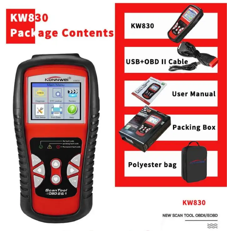 Оригинальный Автомобильный диагностический инструмент OBD2 сканер KW830 OBD 2 EOBD лучше
