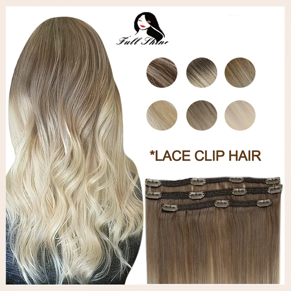 Brillo total Clips de pelo extensiones de cabello humano Natural Balayage Color degradado 50g Clip extensiones de cabello Remy cabello de encaje con 3 piezas