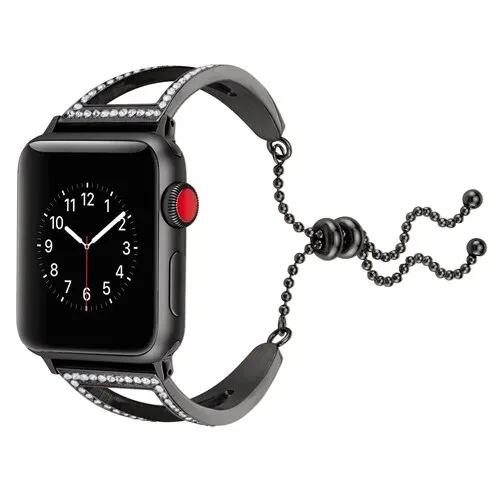 EIMO Роскошные Алмазные полосы для Apple Watch 42 мм 38 мм ремешок из нержавеющей стали Iwatch серии 3 2 1 регулируемый браслет ремешок для часов - Цвет ремешка: black