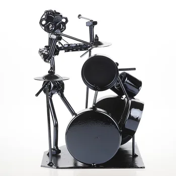 

Jazz Drummer Iron Statue Artist Musician Band Modern Robot Playing Drum Creative Sculpture Home Bar Decoration Gift for Boy