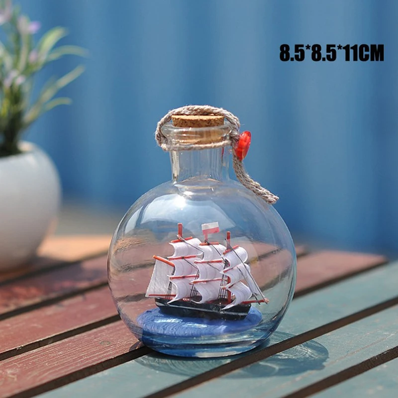 Home Decor Mini Sailing Pirate Boat Ship Small Wood Cork Glass Drift Charm Wishing Bottle Vial Valentine's Day Gift 4
