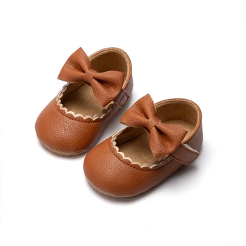 KIDSUN Baby Casual Shoes Infant Toddler Bowknot Non-slip Rubber Soft-Sole Flat PU First Walker Newborn Bow Decor Mary Janes