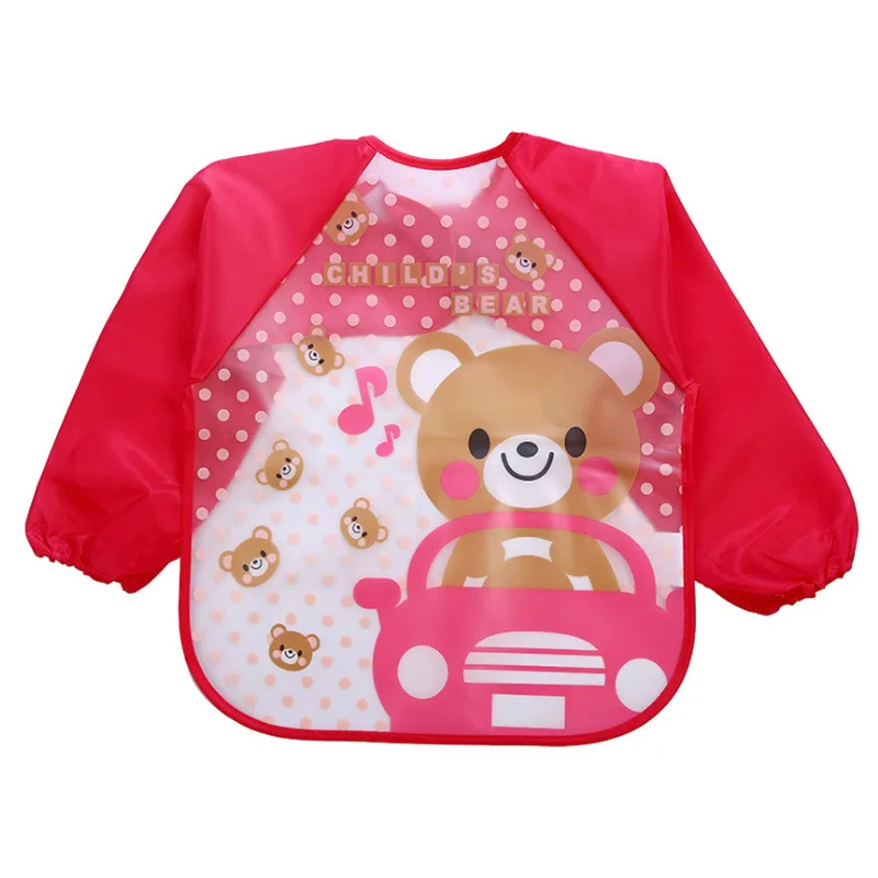 Cute Cartoon Animals Baby Bibs Bibs Bibs Coverall Waterproof Bib Long Infant Colorful Full Apron Children Sleeve Feeding Sleeve - Color: Bear