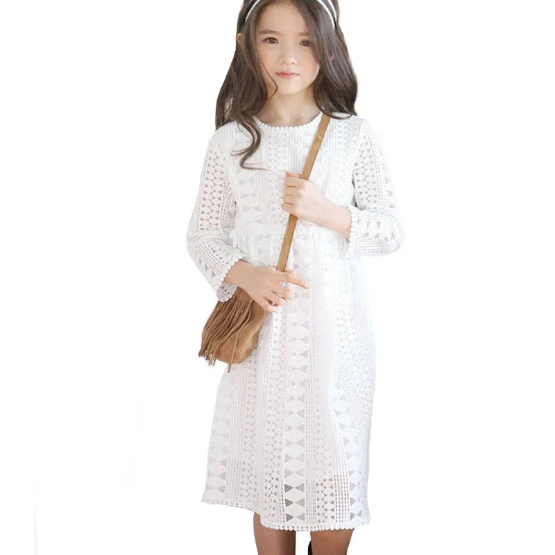 Осеннее кружевное Открытое платье принцессы для девочек элегантная детская одежда праздничное платье подружки невесты с длинными рукавами для подростков