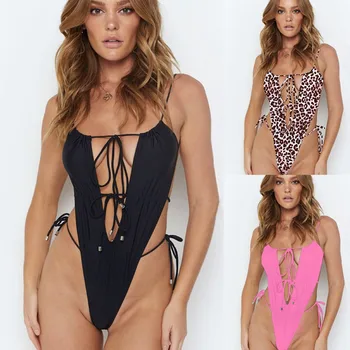 

2020 New Open Back Pleated Bikini Sexy Strappy Backless hollow Swimsuit Monokini Swimsuit